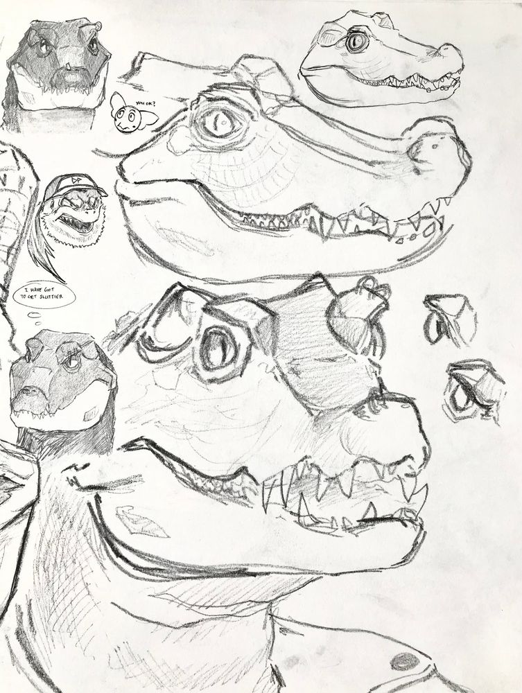 More sketches from Cuvier's Dwarf Caiman and a couple tiny doodles of friends.