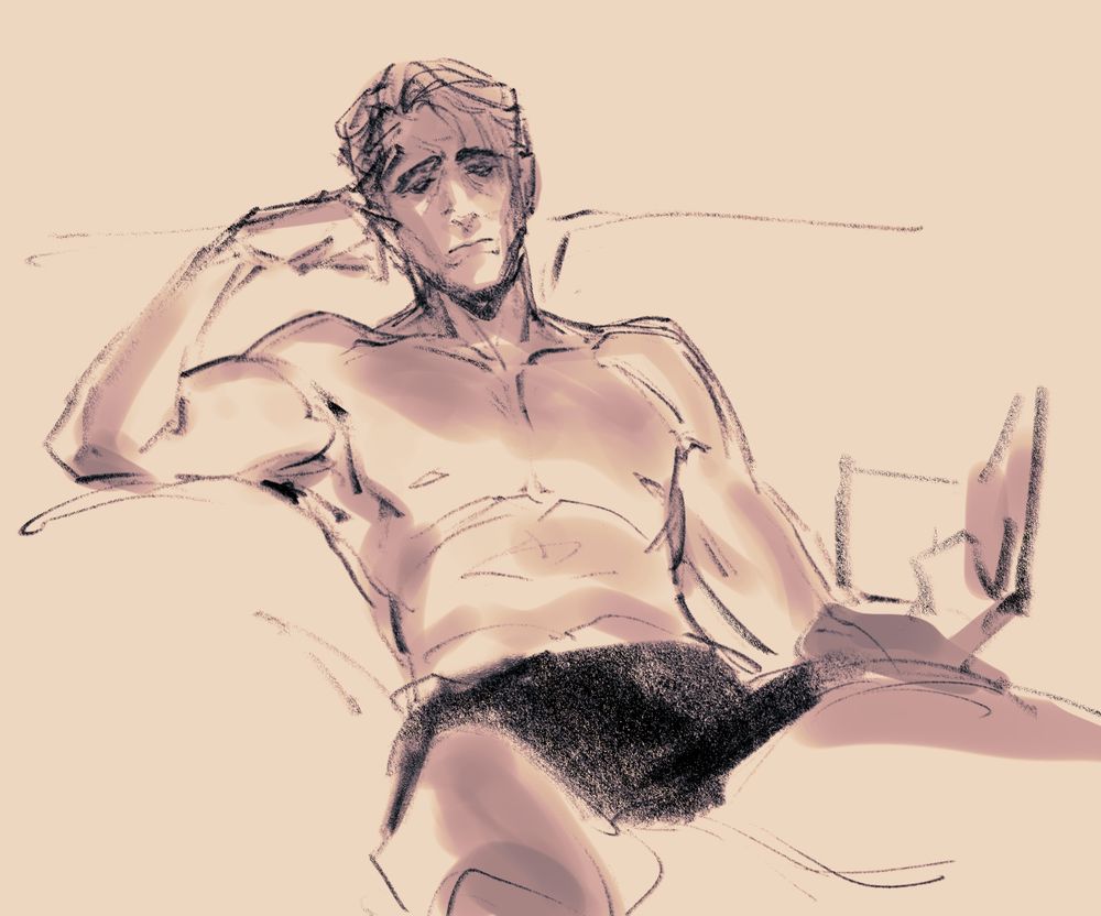 Sketch of a man sitting and reading a book