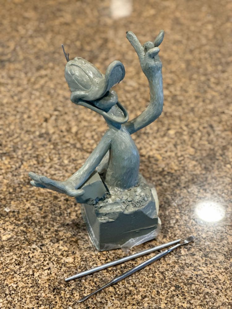 Animation maquette sculpture of Daffy Duck from Looney Tunes being finalized for casting. Sculpted in Chavant clay NSP hard.