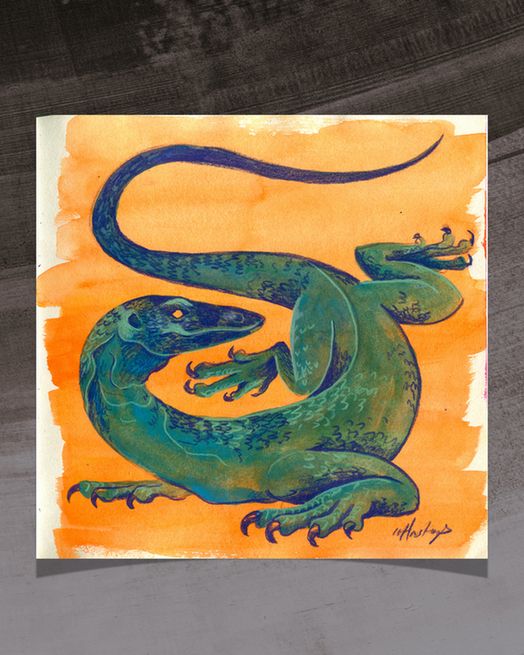 Illustration of a Monitor Lizard by Levi Hastings #levihastingsart #wildlifeart #wildlifeillustrators #illustratorsofbluesky #kidlit #reptile #monitor lizard