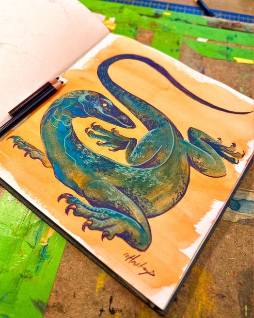 Illustration of a Monitor Lizard by Levi Hastings #levihastingsart #wildlifeart #wildlifeillustrators #illustratorsofbluesky #kidlit #reptile #monitor lizard