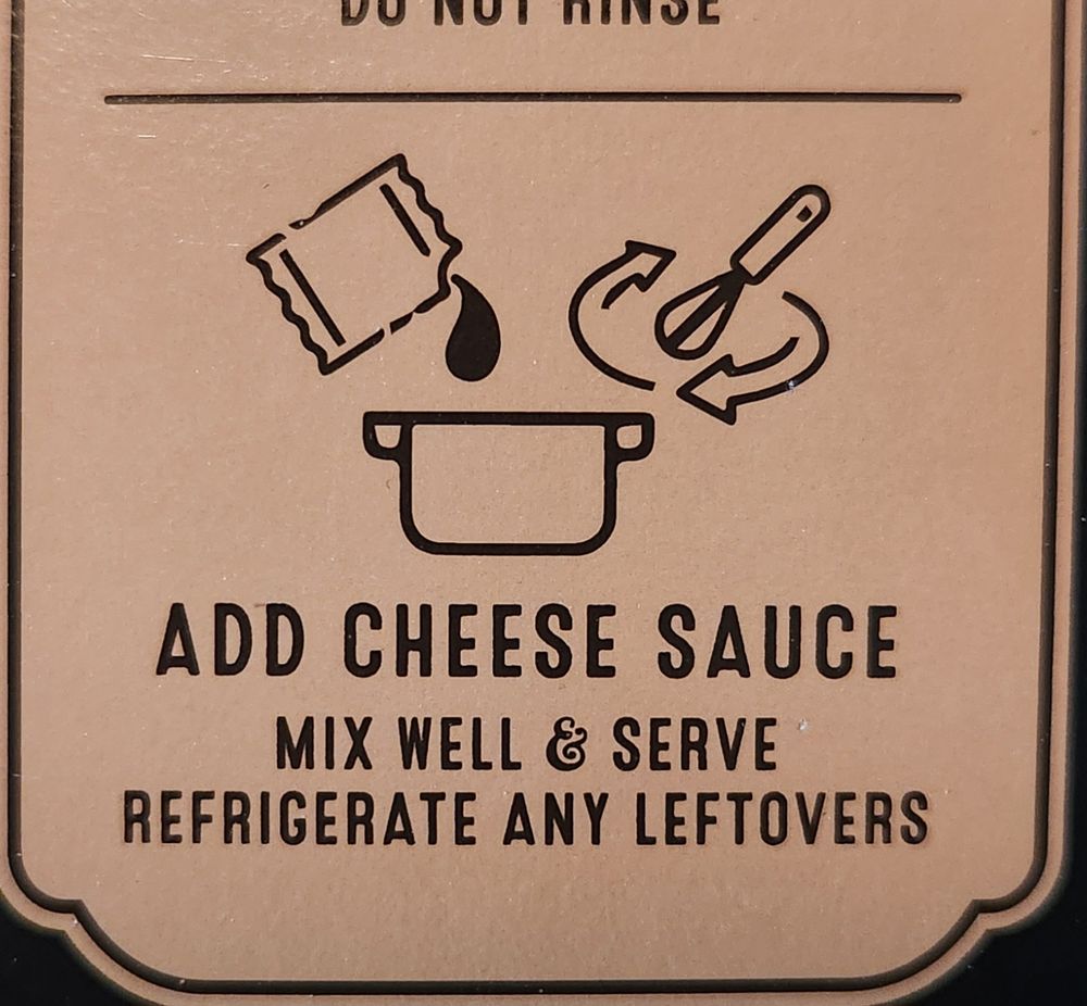 Instructions for Mac and cheese saying to whisk it