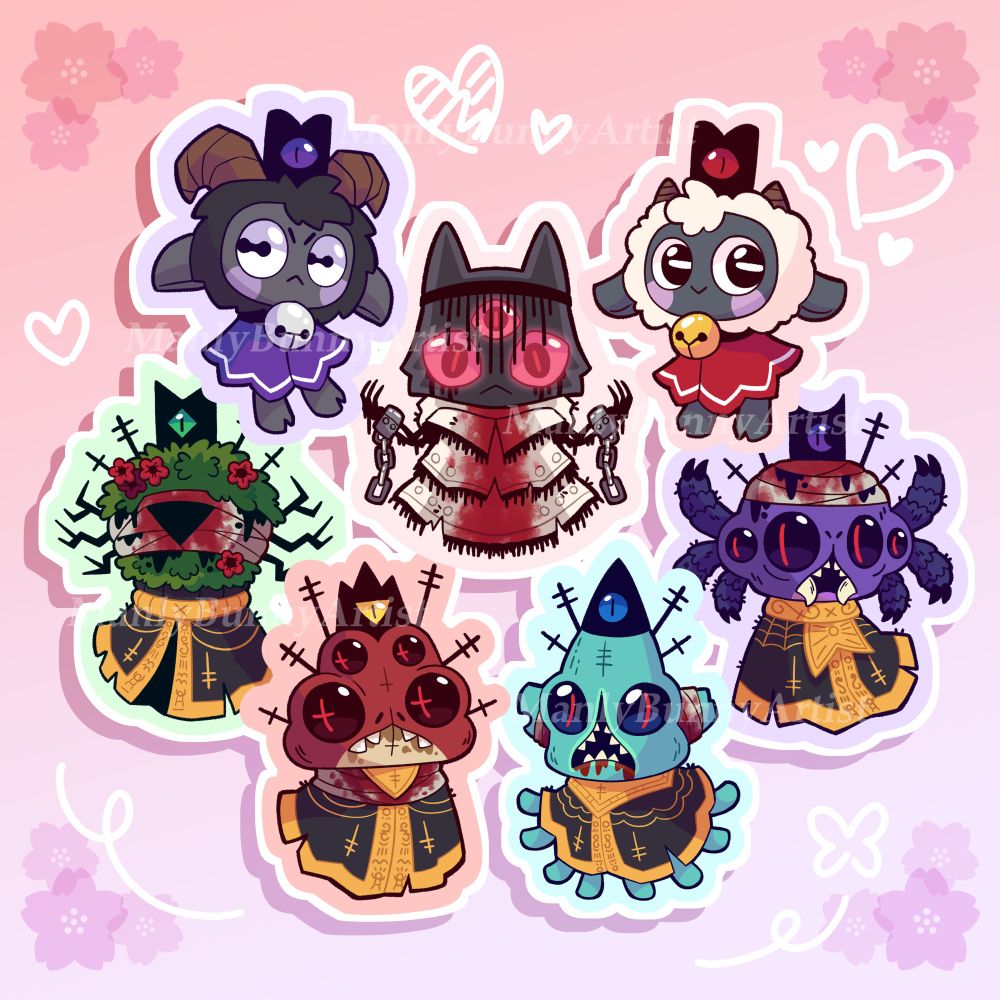 Cult of the lamb, stickers, art, fanart, cute, creepy, eldritch
