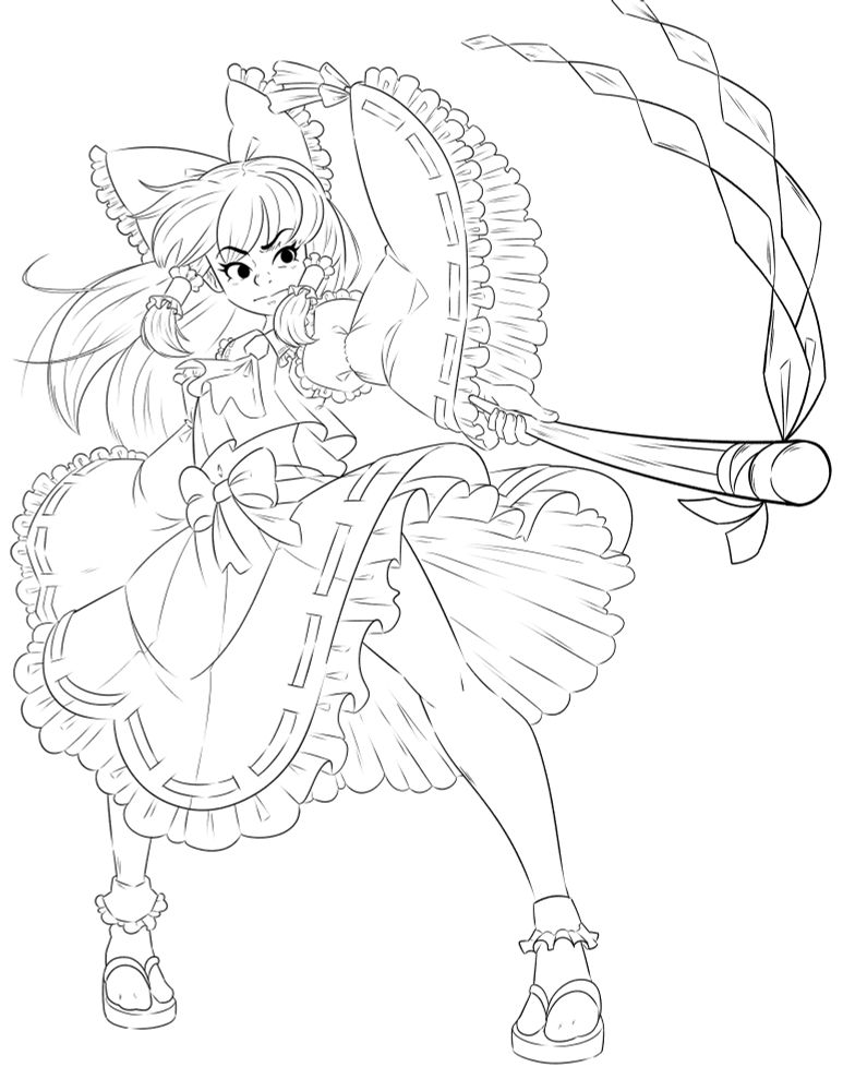 Touhou, Reimu Hakurei, Fan art, art, line art, indie game