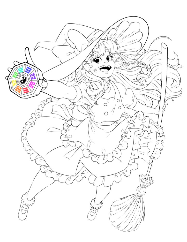 Touhou, Marisa Kirisame, Fan art, art, Line art, indie game