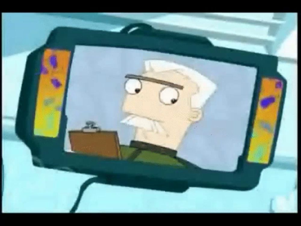 a cartoon of a man with a clipboard on a tv screen