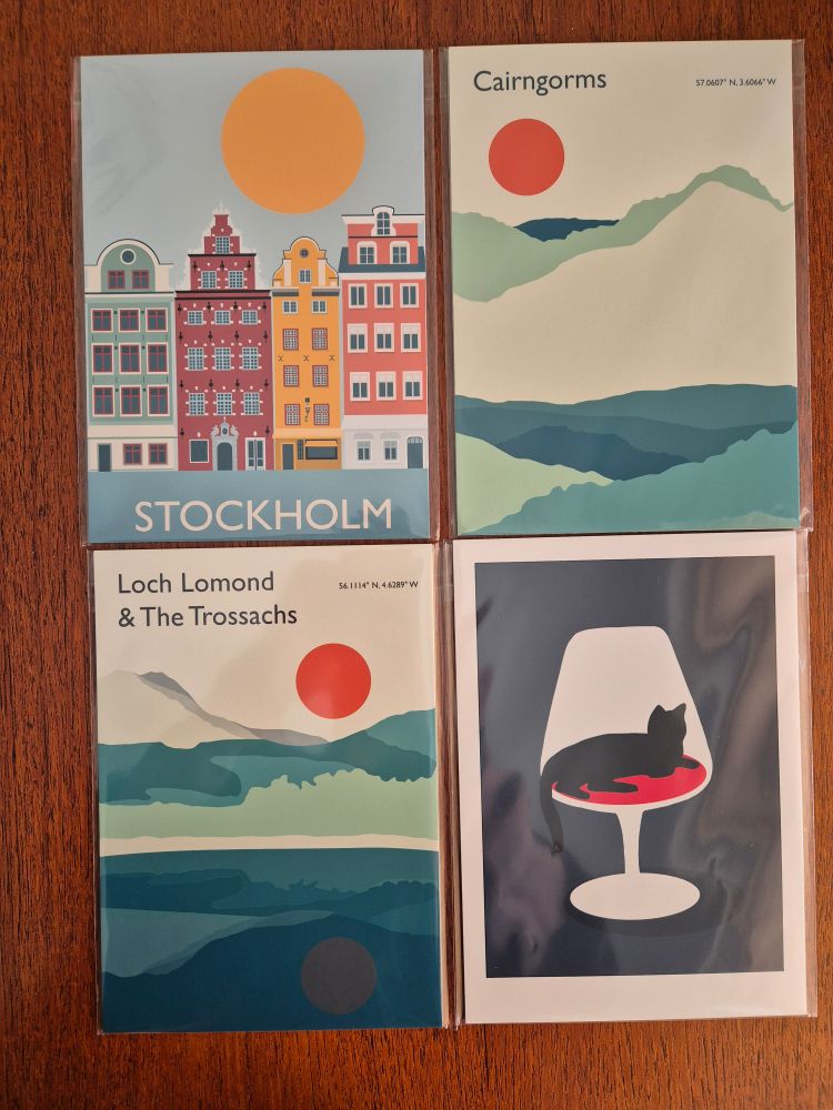 Four A5 cards by the very wonderful Gail Myerscough.