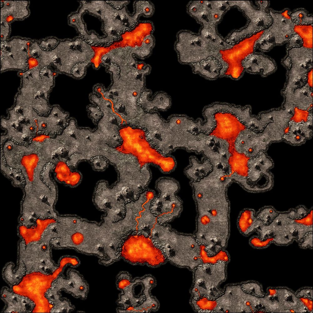 A wide set of lava filled caves intended for use as an RPG encounter map.