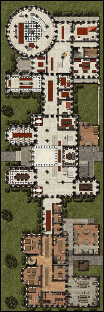 Large multi-story mansion.  Intended for use as a RPG encounter map.