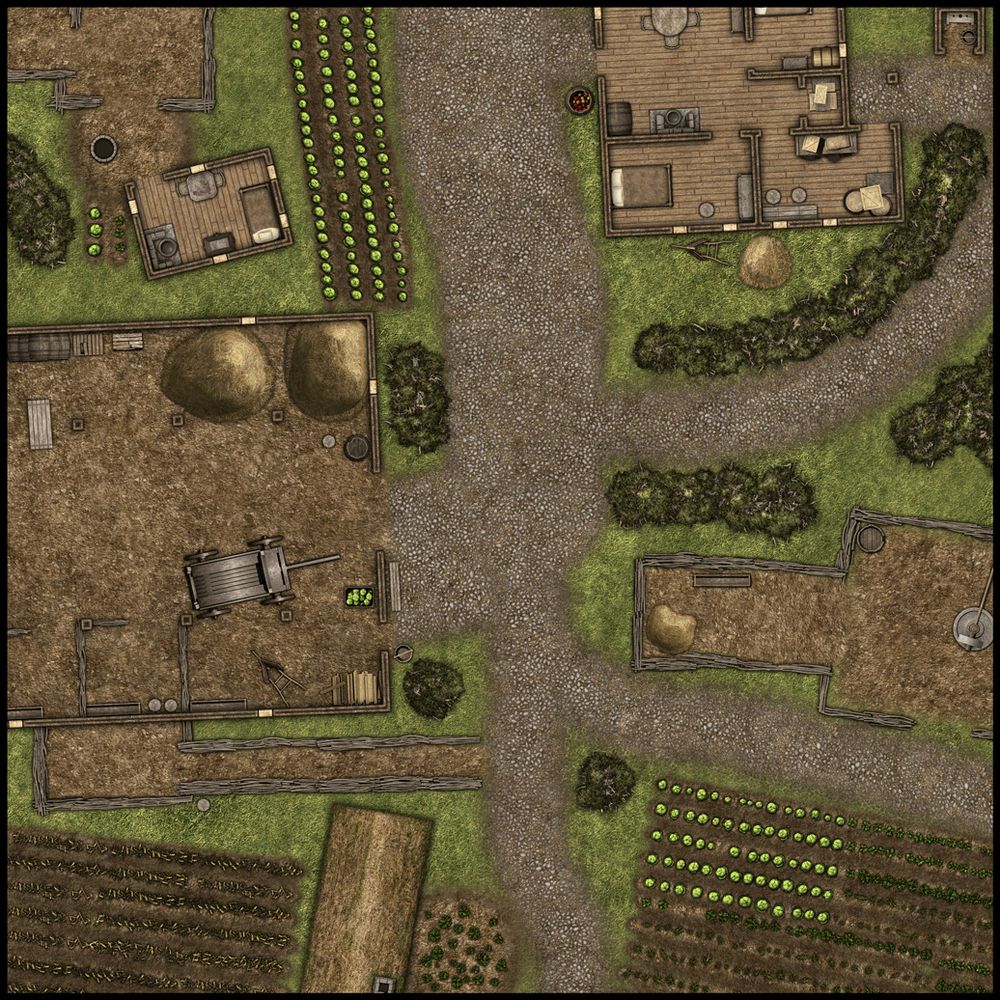 Farming village created from a kit.  Intended for use as and RPG encounter map.