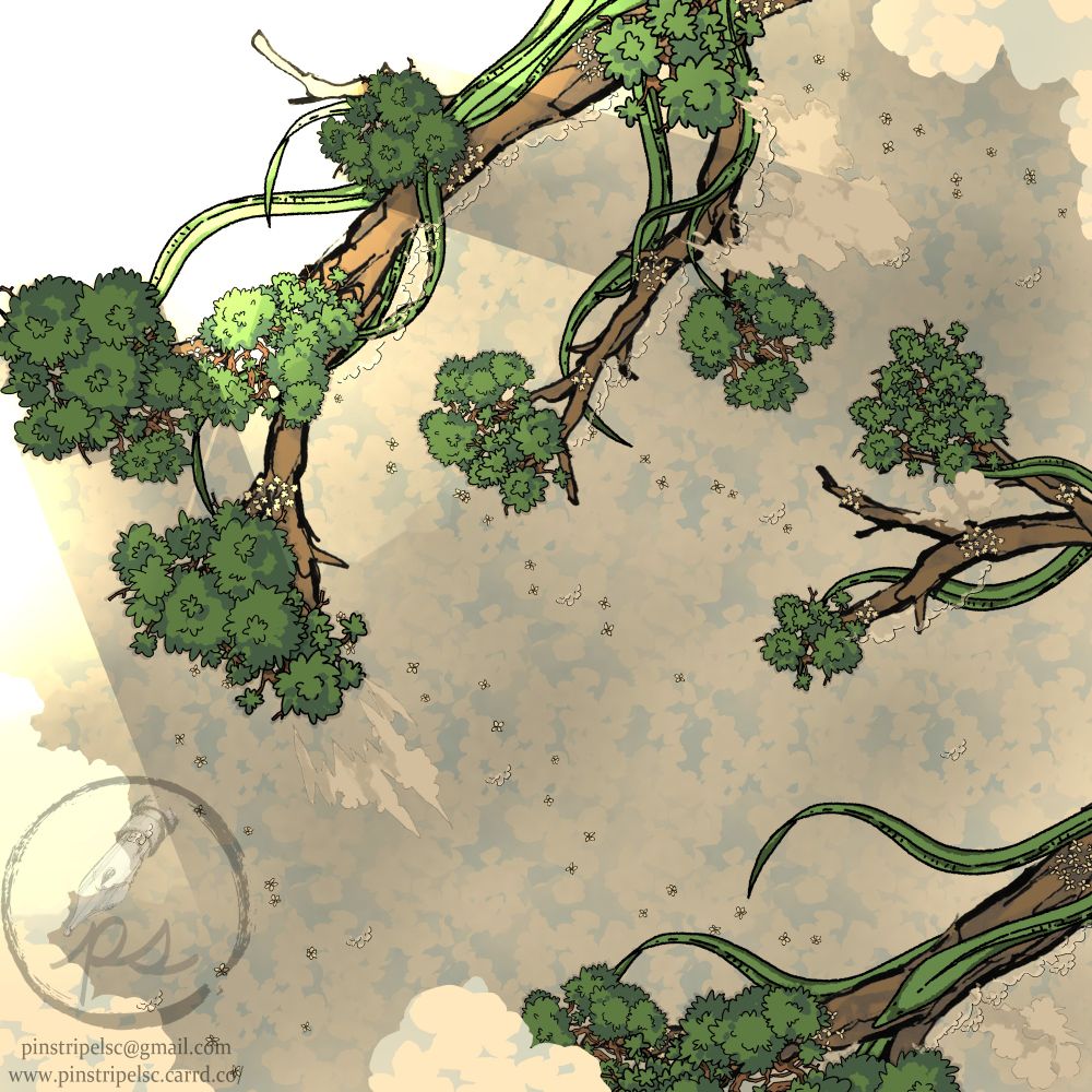 Light from a morning sun shining in across the colossal branches of a fantasy world tree.