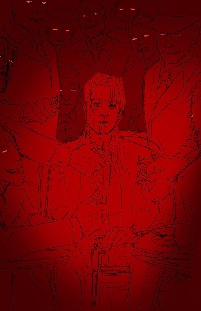 rough sketch of a fan art piece for my chemical romance's album three cheers for sweet revenge 