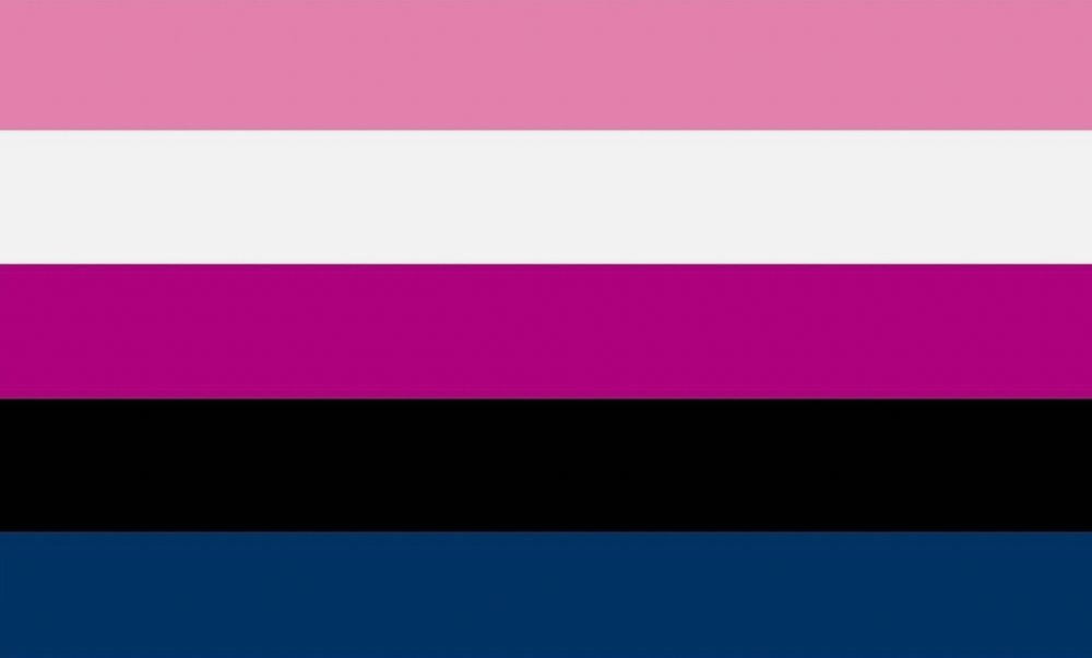 Genderfluid. Pink, white, purple, black, and blue, top to bottom.
