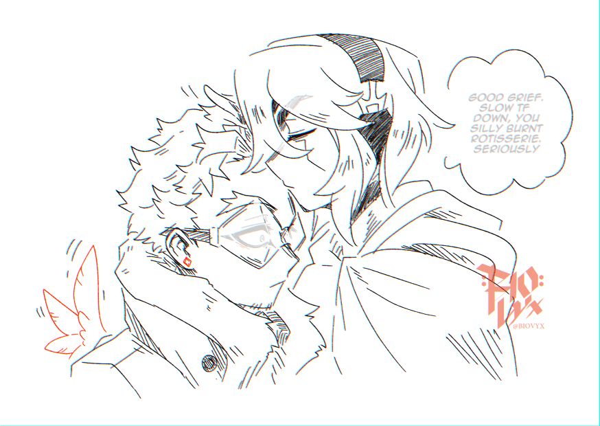 Evryn pecks Hawks by the forehead as last resort to halt his frantic tasks