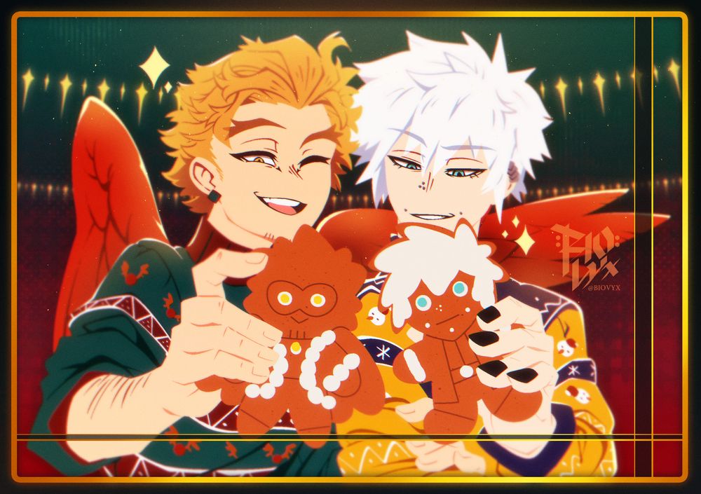 Hawks & Dabi, in their own ugly Christmas sweater presents their gingerbread version of themselves