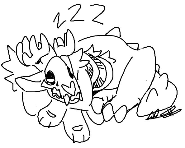 an mspaint doodle of a skull faced deer-like creature sleeping
