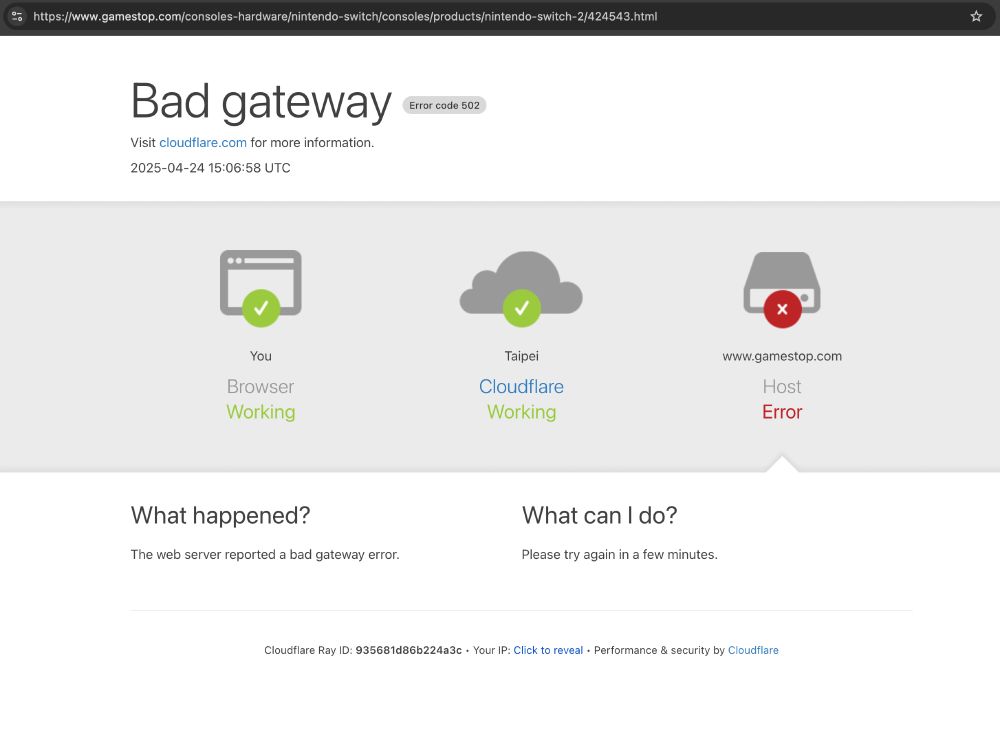 Cloudflare bad gateway gamestop.com