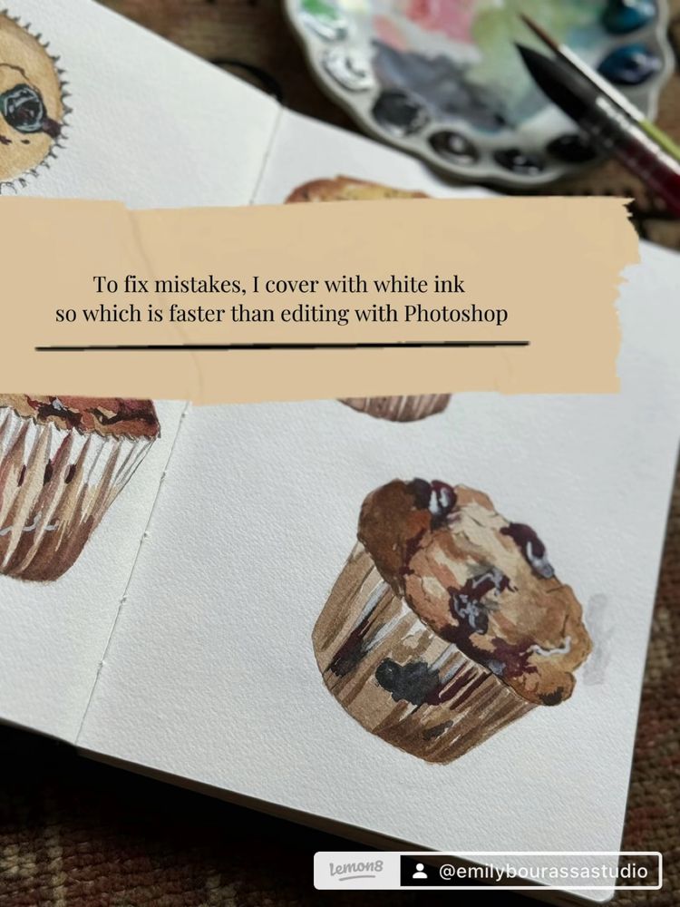 Watercolor paintings of muffins in the artists sketchbook 