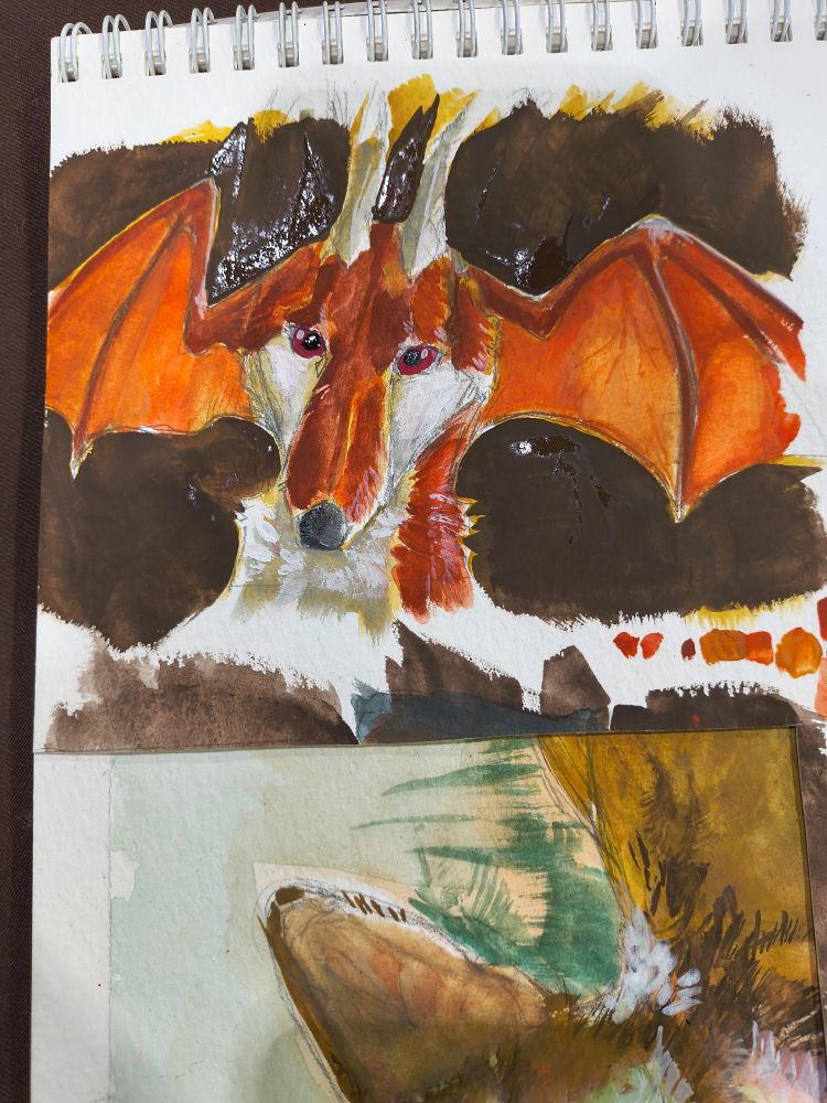 Painting of a canid with wing ears.