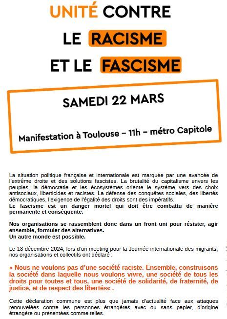 Manifestation du 22 mars antiraciste à Toulouse 11h Capitole
