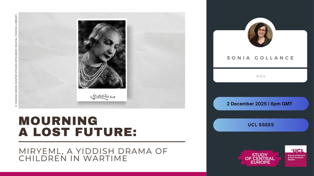 Event poster for 'Mourning a lost future: Miryeml, a Yiddish Drama of Children in Wartime' with a photo of Tea Arciszews­ka.