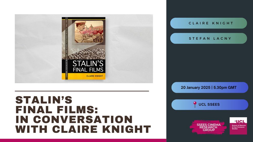 Event poster for 'Stalin’s Final Films: in Conversation with Claire Knight' with a photo of the book cover.