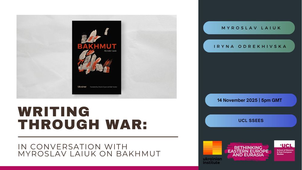 Event poster for 'Writing Through War' with an image of the 'Bakhmut' book cover.