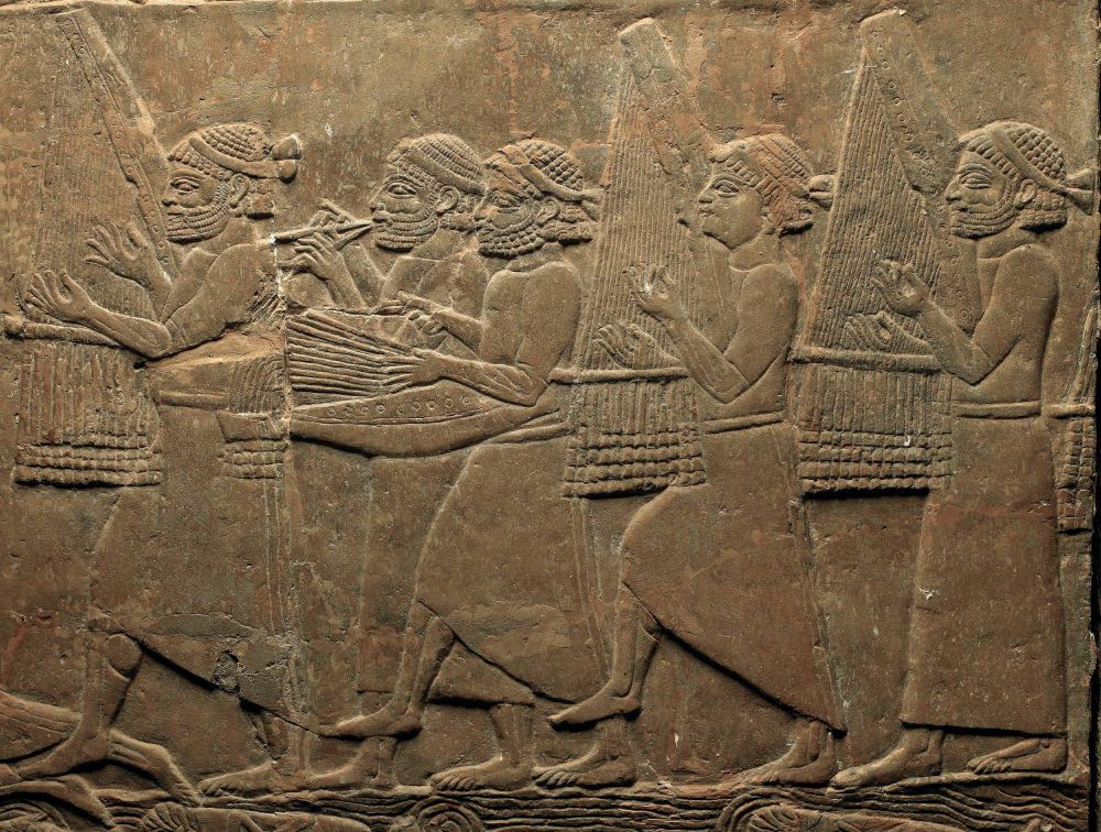 Mesopotamian relief depicting musicians in a procession
