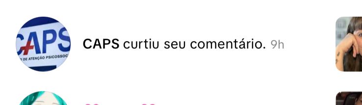 print que mostra que um perfil do CAPS curtiu meu comentário no tiktok