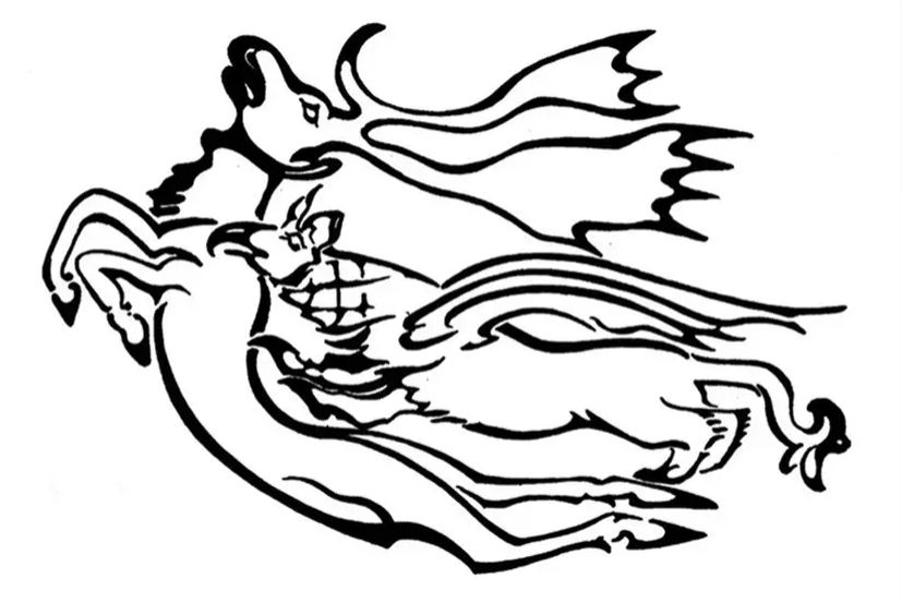 Artistic rendering of the tattoo of the griffin attacking a stag by D. Riday