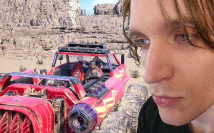 Image of myself and the car from final fantasy 7 rebirth in the desert.