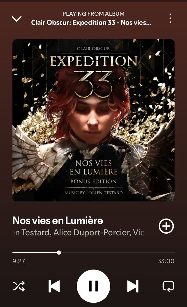 Image of a song from the Clair Obscur Expedition 33 soundtrack on Spotify 