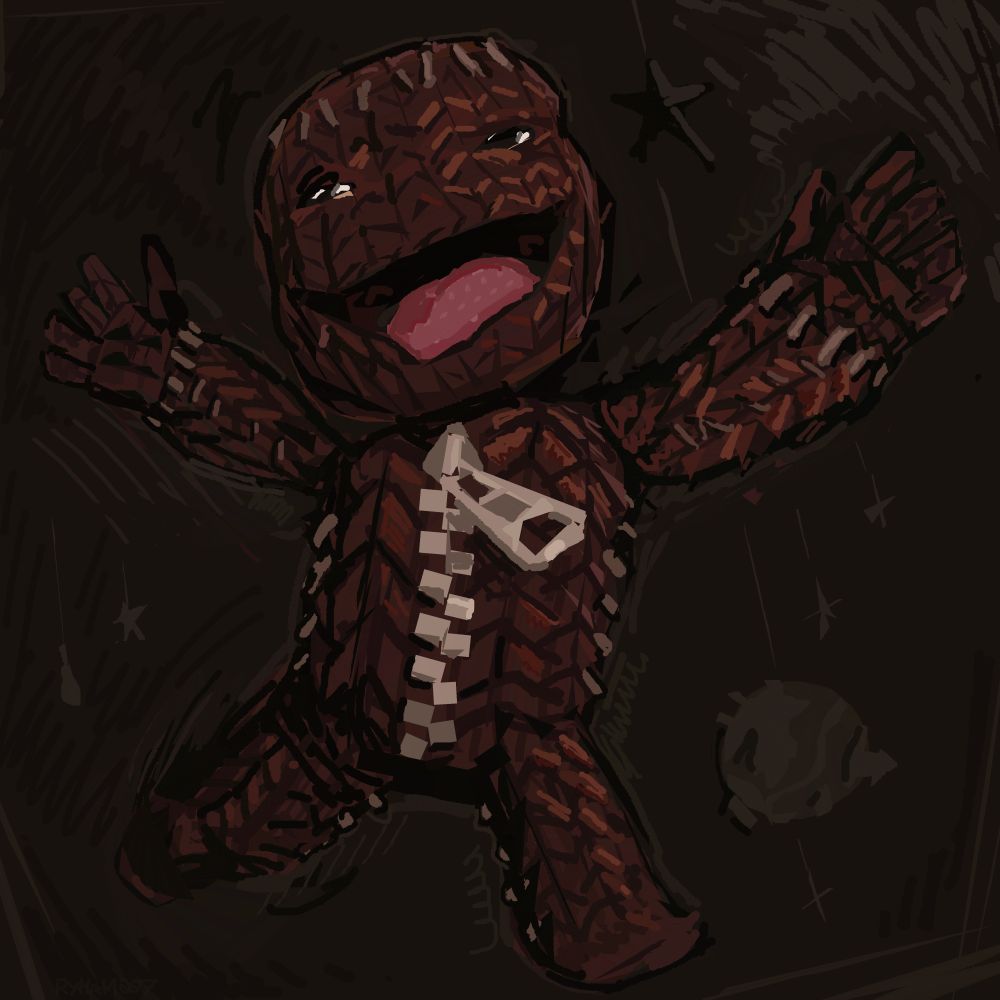 sackboy is jumping and smiling