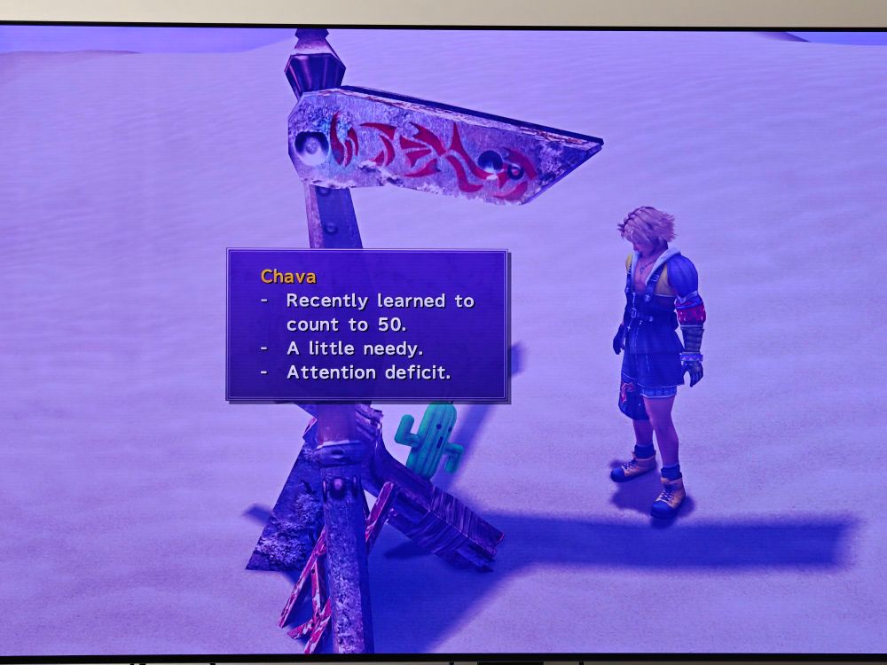 FFX screenshot with a cactuar that is a little needy and attention deficit