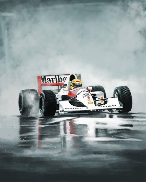 Drawing of Ayrton Senna in the wet.
