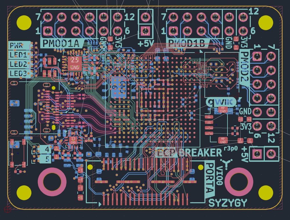 KiCad PCB design showing a large BGA package and routing on 6 Layers