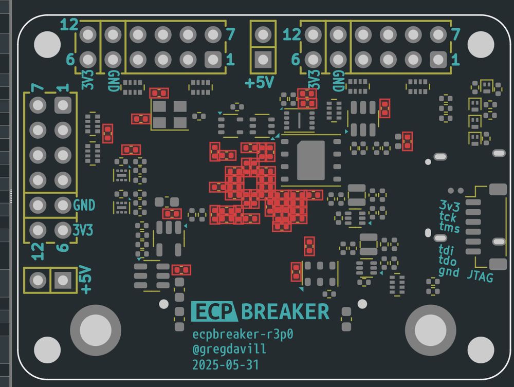 Assembly view of circuit board showing every decoupling capacitor highlighted