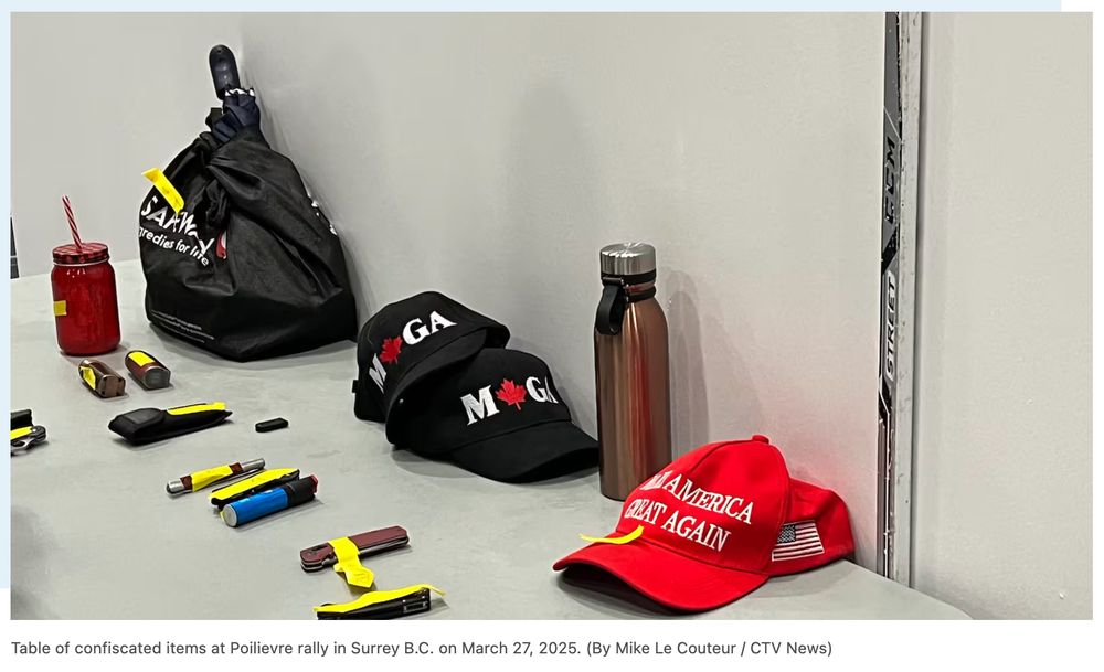 MAGA hats checked at Conservative photo ops.