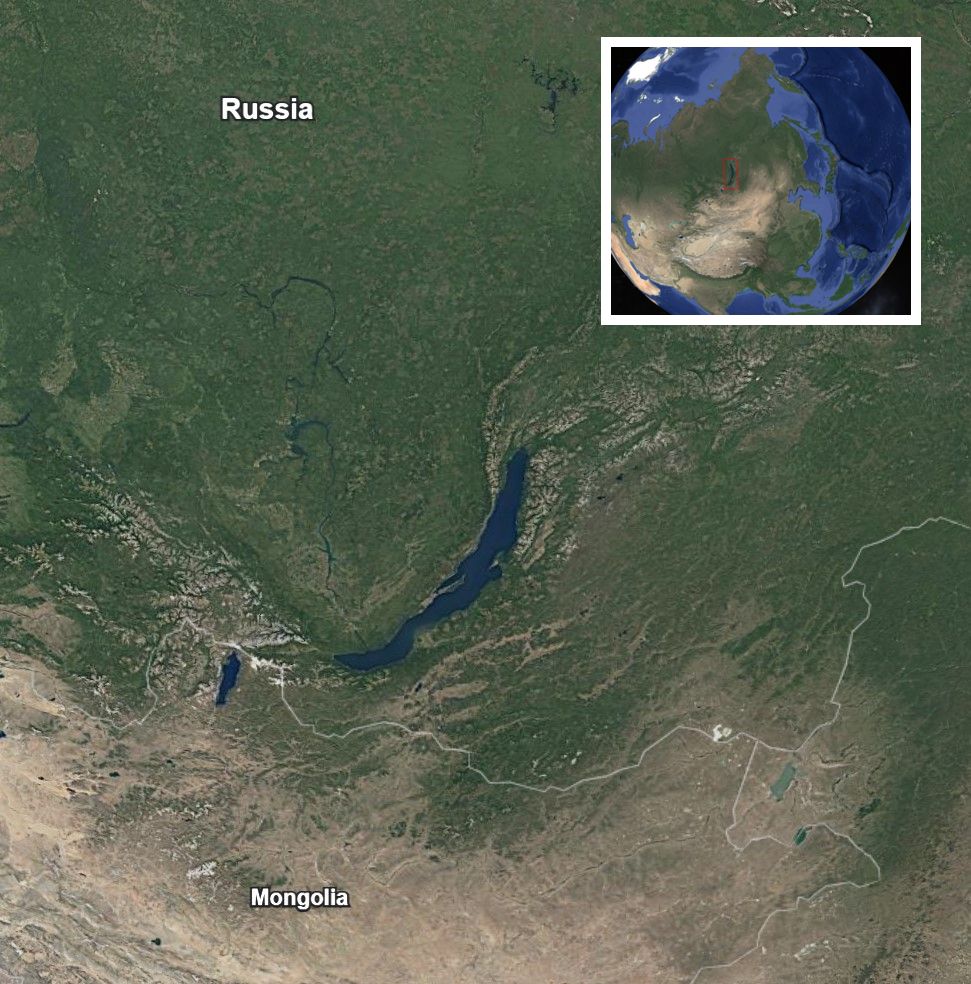 Map of Lake Baikal location on the frontier edge of Russia and Mongolia