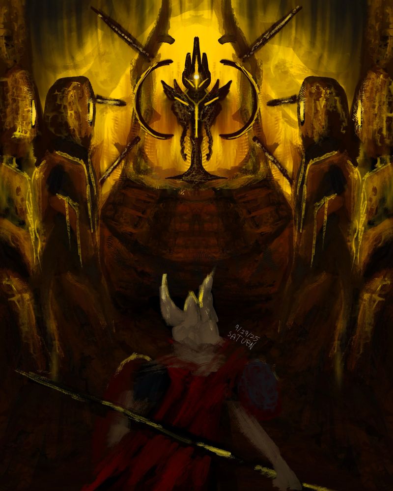Lubrea approaching the Navigator, commander of the flight of the Umber Hulk