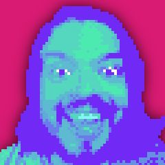 A low resolution low color picture of my face smiling widely.