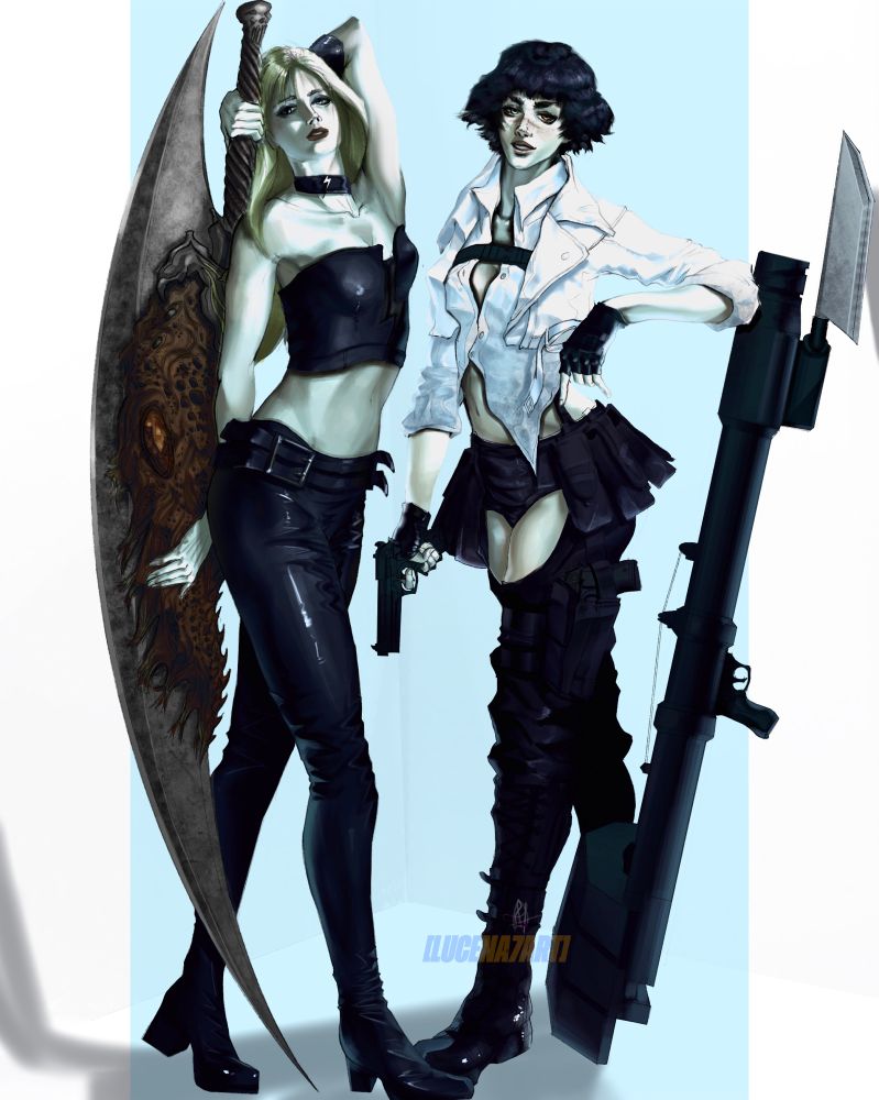 Lady and Trish from the Devil may cry series, looking badass