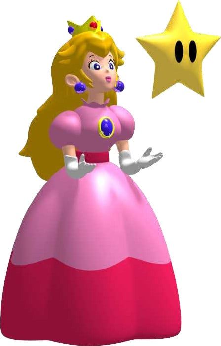 Mario Party (1998) artwork of Princess Peach, looking in awe(?) at a power star