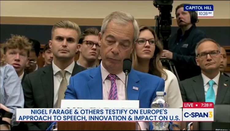 Nigel Farage listening to Rep Jamie Raskin shredding him publically.