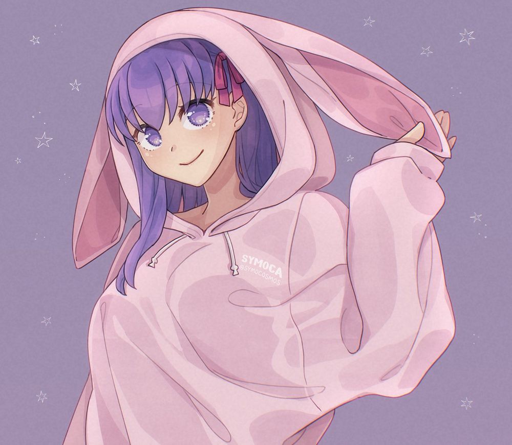 Artwork of Sakura Matou (間桐桜) from Fate/Stay Night wearing a pink bunny hoodie