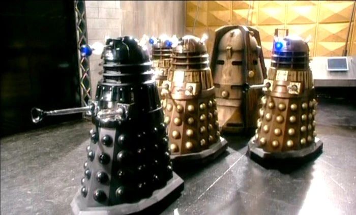 Dalek Sec, Dalek Jast, Dalek Thay and Dalek Caan surrounding the Genesis Ark.