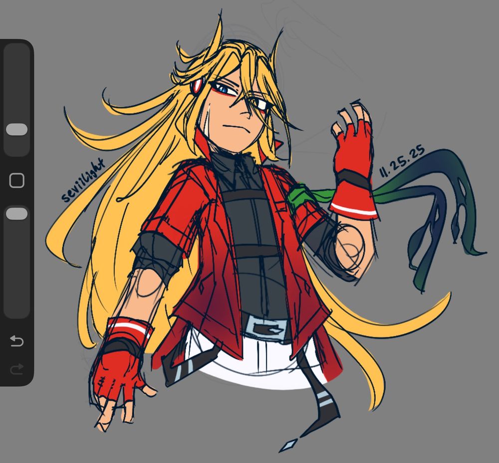 A flat color illustration showing off Zero’s casual outfit individually as drawn on Procreate.