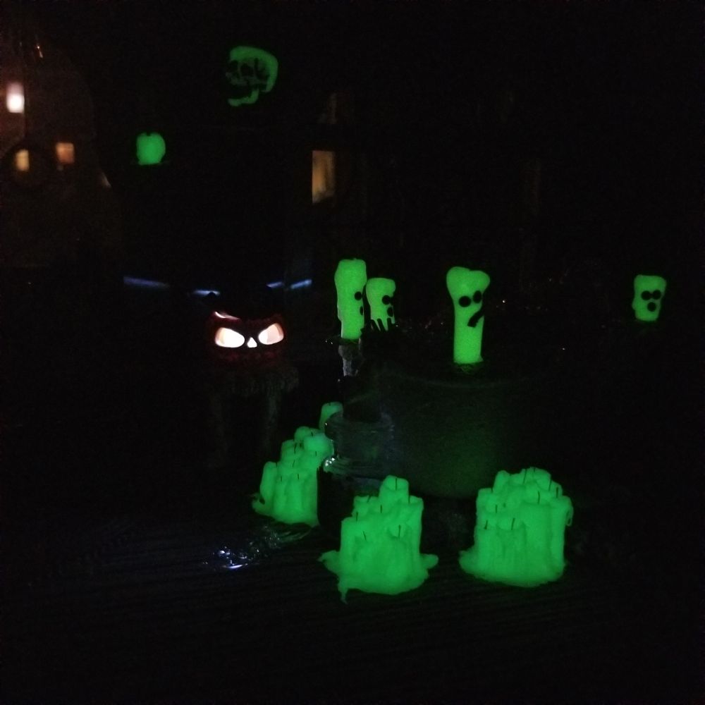 This is the same scene in the dark with the candles glowing.
