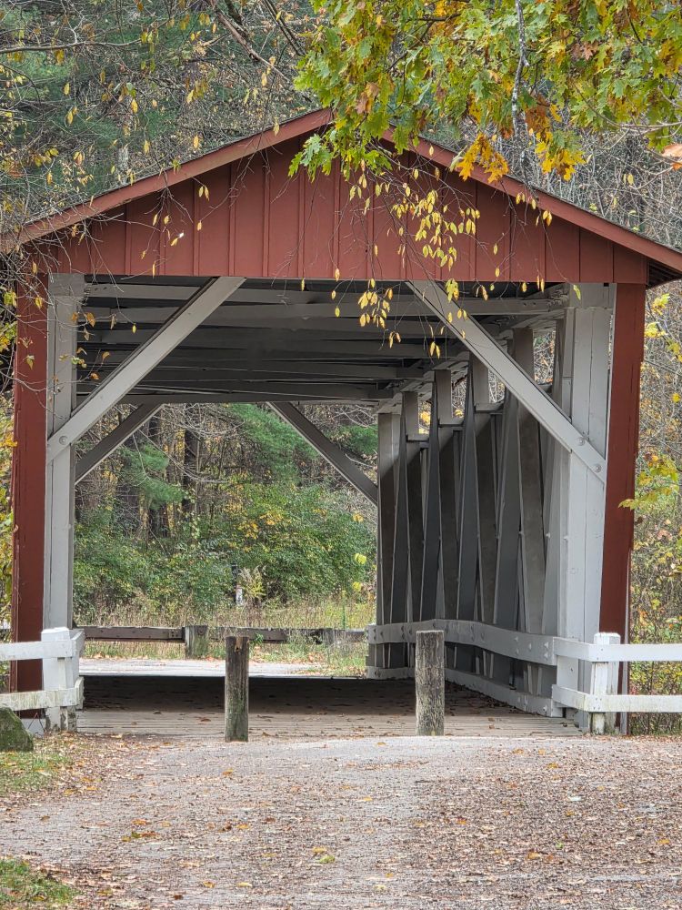 front view of an old covered bridge 