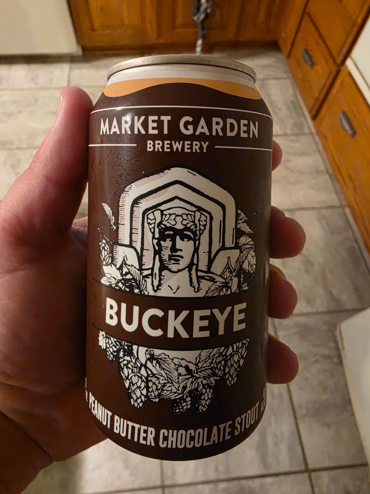 a can of Buckeye peanut butter chocolate stout from Market Garden Brewery 